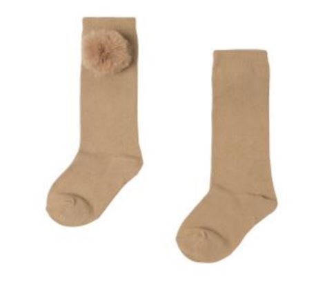 Kniekous beige met pompon
