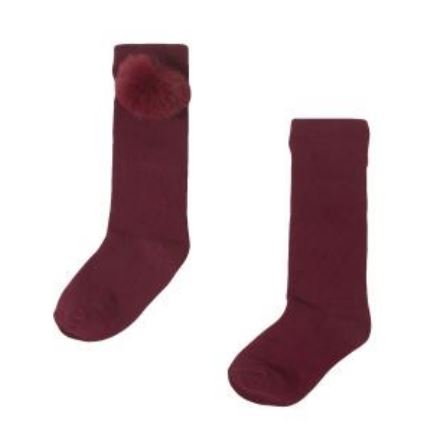Kniekous bordeaux met pompon